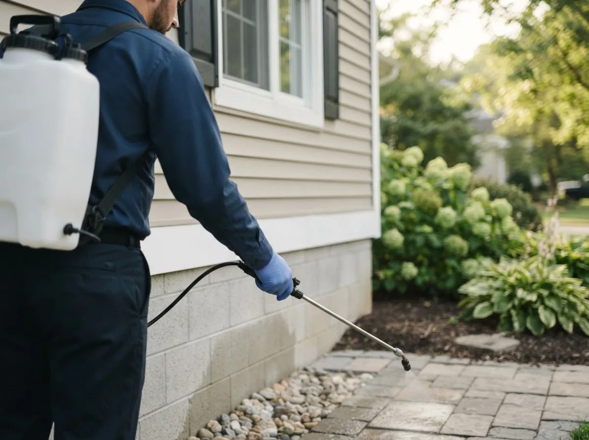 Pest control technician inspecting a home in North Benton, OH